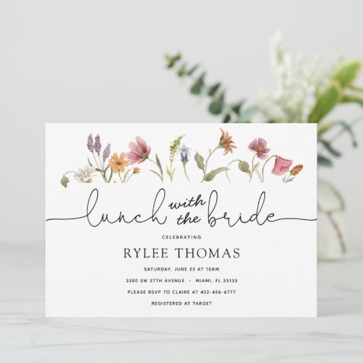Wildflower Lunch met de bruidsdouche uitnodiging (Staand voorkant)