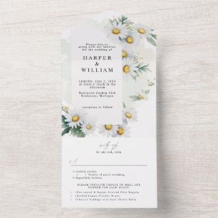 Wildflower madeliefjes RSVP Bijgevoegde bruiloft All In One Uitnodiging