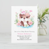 Wildflower Magic Otter Roze Meisje Baby shower Kaart (Staand voorkant)
