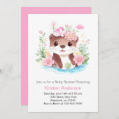 Wildflower Magic Otter Roze Meisje Baby shower Kaart (Voorkant / Achterkant)