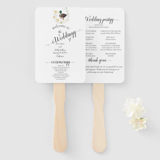 Wildflower Mallard Duck bruiloft Handwaaier (Voorkant en achterkant)