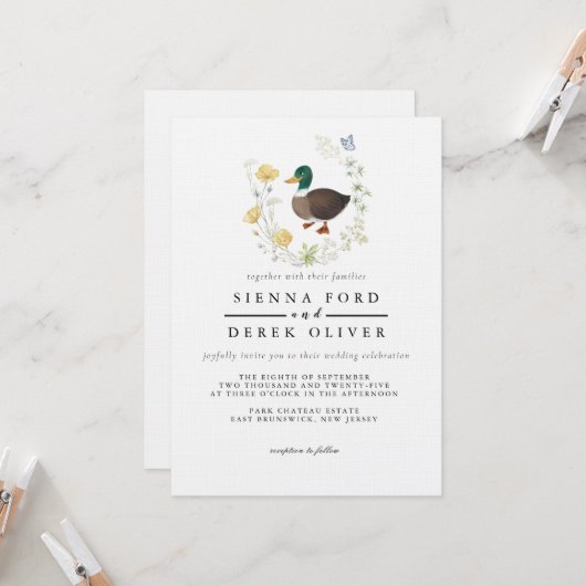 Wildflower Mallard Duck bruiloft Kaart (Voorkant / Achterkant in situ)