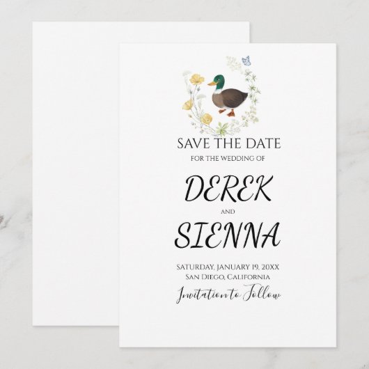 Wildflower Mallard Duck Wedding Save the Date (Voorkant / Achterkant)