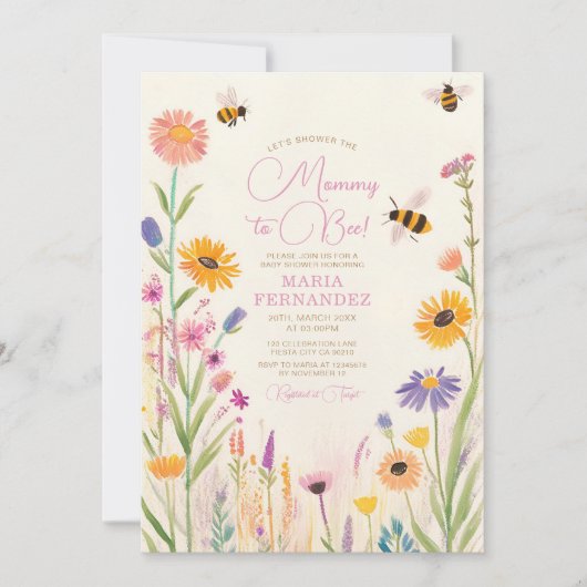 Wildflower Mama to Bee Baby shower Roze Kaart (Voorkant)