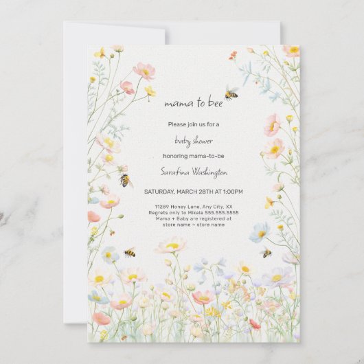 Wildflower Mama to Bee baby shower uitnodiging (Voorkant)