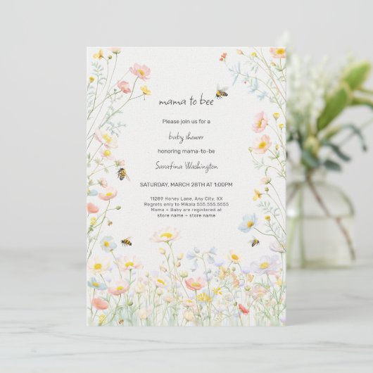 Wildflower Mama to Bee baby shower uitnodiging (Staand voorkant)