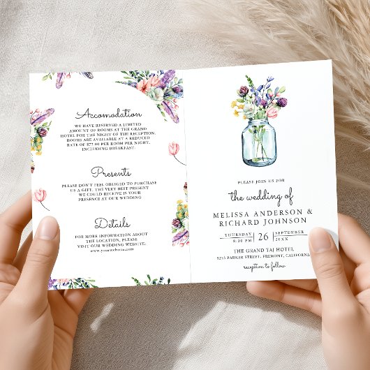 Wildflower Mason Jar All in One QR Code Wedding