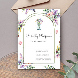 Wildflower Mason Jar Arch Wedding RSVP Kaartje