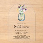 Wildflower Mason Jar Bridal Shower Acryl Uitnodigingen (Voorkant)