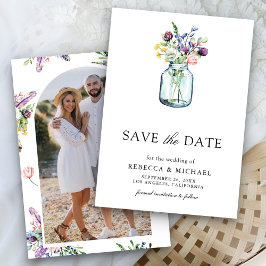 Wildflower Mason Jar foto bruiloft Save The Date