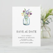 Wildflower Mason Jar foto bruiloft Save The Date (Staand voorkant)