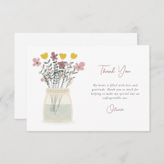 Wildflower Mason Jar Hand Lettering Bedankkaart (Voorkant / Achterkant)