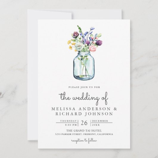Wildflower Mason Jar Photo Collage QR Code Wedding Kaart (Voorkant)