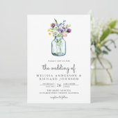 Wildflower Mason Jar Photo Collage QR Code Wedding Kaart (Staand voorkant)