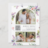 Wildflower Mason Jar Photo Collage QR Code Wedding Kaart (Achterkant)