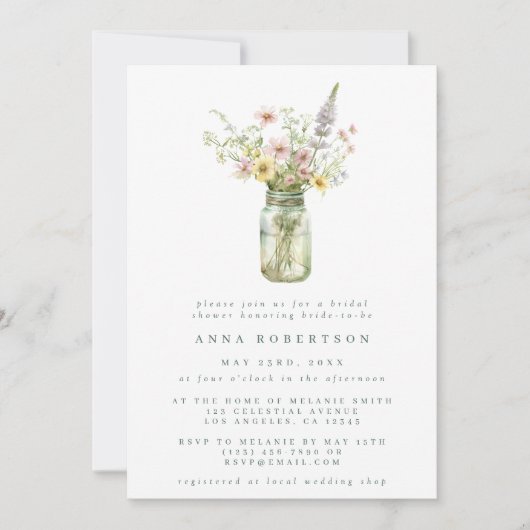 Wildflower Mason Jar Vrijgezellenfeest Kaart (Voorkant)