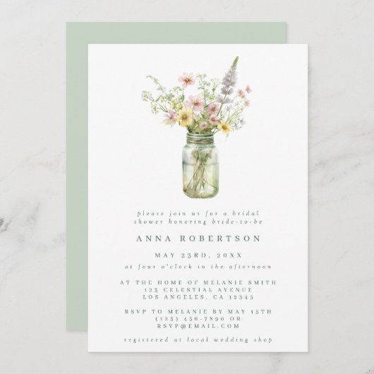 Wildflower Mason Jar Vrijgezellenfeest Kaart (Voorkant / Achterkant)