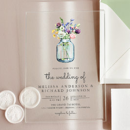 Wildflower Mason Jar Wedding Acryl Uitnodigingen