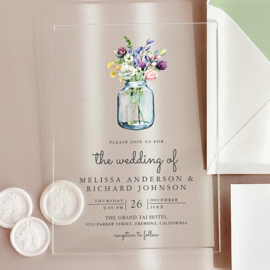 Wildflower Mason Jar Wedding Acryl Uitnodigingen