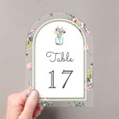 Wildflower Mason Jar Wedding Acrylic Table Number Acryl Uitnodigingen (Insitu (Draagbaar))