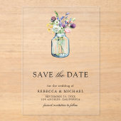 Wildflower Mason Jar Wedding Save the Date Acryl Uitnodigingen (Voorkant)
