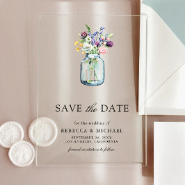 Wildflower Mason Jar Wedding Save the Date Acryl Uitnodigingen