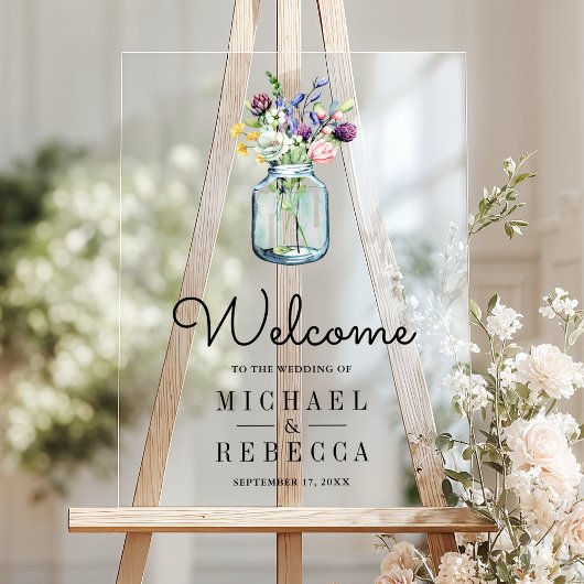 Wildflower Mason Jar Wedding Welcome Acryl Bord