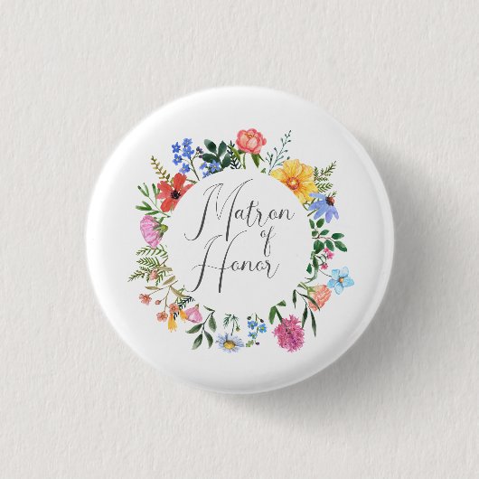 Wildflower Matron of Honor Script Wedding Ronde Button 3,2 Cm (Voorkant)