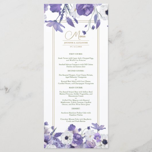 Wildflower Mauve Paarse bruiloft Menu (Voorkant)
