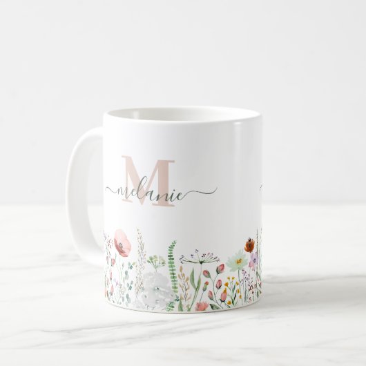 Wildflower Meadow Aangepaste Naam Monogram Koffiemok (Voorkant links)