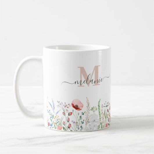 Wildflower Meadow Aangepaste Naam Monogram Koffiemok (Links)