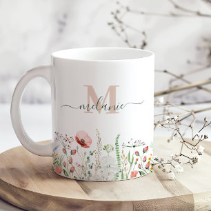 Wildflower Meadow Aangepaste Naam Monogram Koffiemok