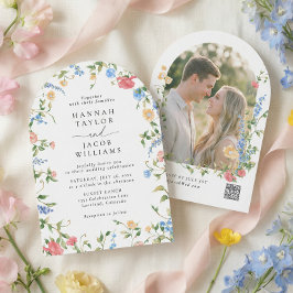 Wildflower Meadow Arch Photo Wedding Kaart