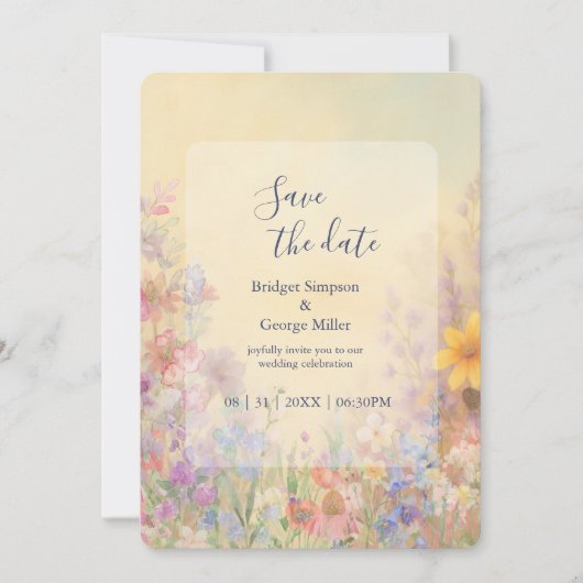 Wildflower Meadow Barn Wedding veilig de datum Kaart (Voorkant)