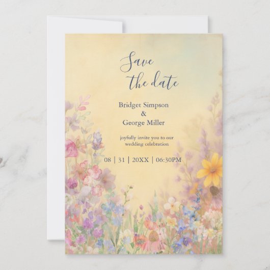 Wildflower Meadow Barn Wedding veilig de datum Kaart (Voorkant)