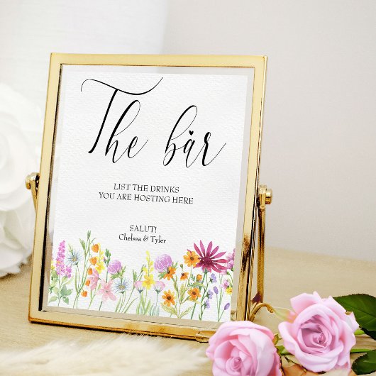 Wildflower Meadow Bloemen Bruiloft Bar Teken Poster