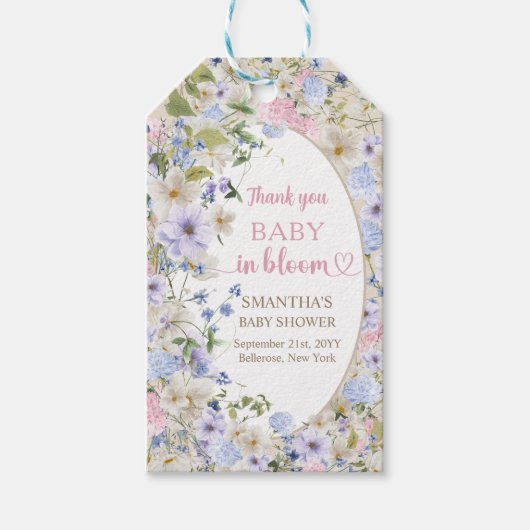 Wildflower Meadow Boho Arch Elegant Bloemen Baby Cadeaulabel (Voorkant)