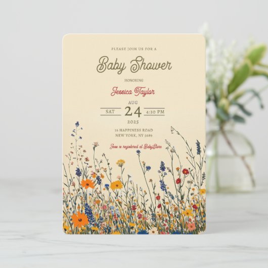 Wildflower Meadow Boho Baby shower Kaart (Staand voorkant)