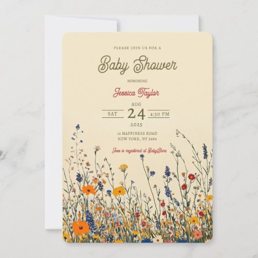 Wildflower Meadow Boho Baby shower Kaart (Voorkant)
