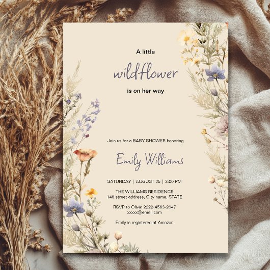 Wildflower Meadow Boho baby shower uitnodiging