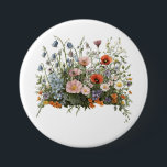 Wildflower meadow botanical garden flowers ronde button 7,6 cm<br><div class="desc">Natural wildflower meadow with delicate botanical blossoms. A colorful mix of poppies,  daisies and garden flowers creates a lively spring nature scene inspired by blooming fields.</div>