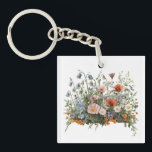 Wildflower meadow botanical garden flowers sleutelhanger<br><div class="desc">Natural wildflower meadow with delicate botanical blossoms. A colorful mix of poppies, daisies and garden flowers creates a lively spring nature scene inspired by blooming fields.</div>