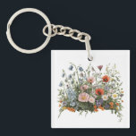Wildflower meadow botanical garden flowers sleutelhanger<br><div class="desc">Natural wildflower meadow with delicate botanical blossoms. A colorful mix of poppies, daisies and garden flowers creates a lively spring nature scene inspired by blooming fields.</div>