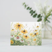 Wildflower Meadow Briefkaart – Geel & Wit (Staand voorkant)