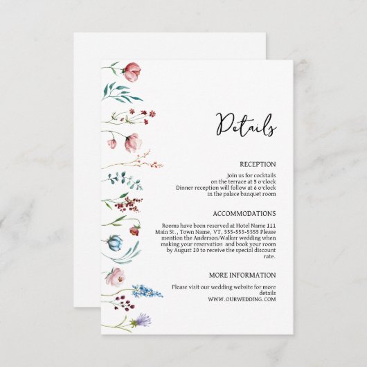 Wildflower Meadow Bruiloft Details Behuizing Kaart (Voorkant / Achterkant)