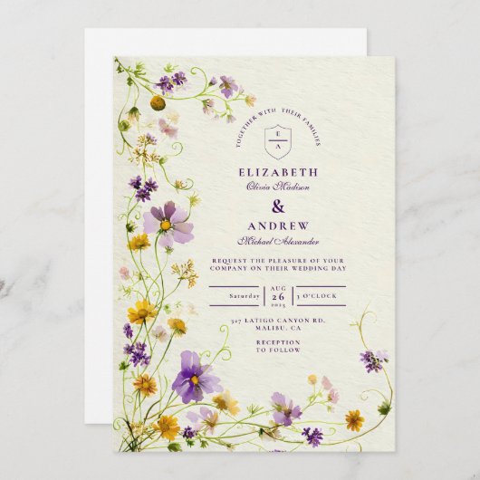 Wildflower Meadow Bruiloft Kaart (Voorkant / Achterkant)