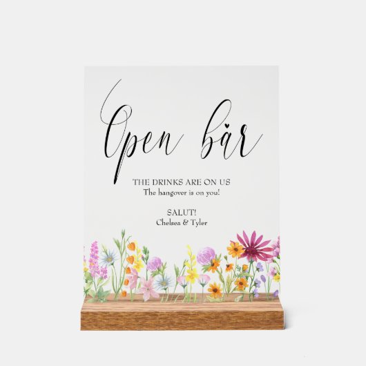 Wildflower Meadow Bruiloft Open Bar Acryl Bord (Voorkant)