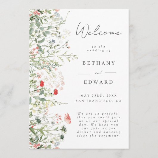 Wildflower Meadow Bruiloft Programmakaart (Voorkant)