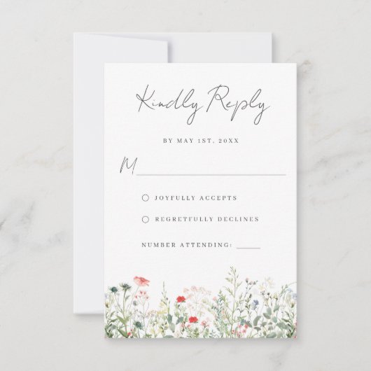 Wildflower Meadow Bruiloft RSVP Kaart (Voorkant)