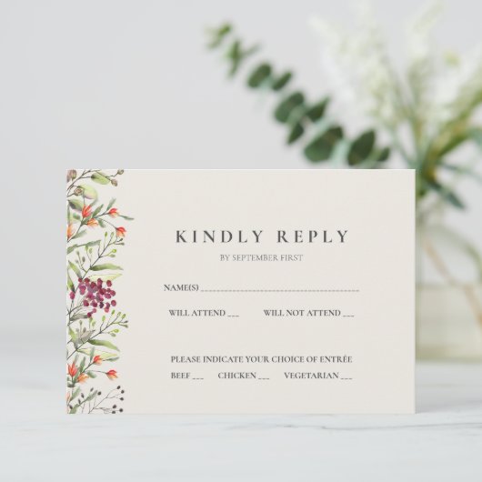 Wildflower Meadow Bruiloft RSVP Kaart Ecru (Staand voorkant)